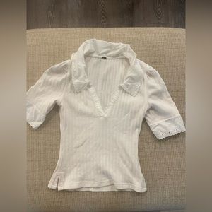 Free People Top with Puff Sleeves and Lace Collar